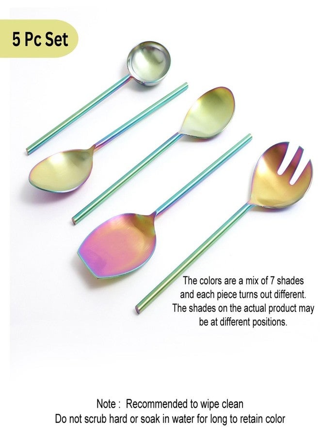 VarEesha ColorSplash Rainbow Stainless Steel Serving Spoons Set of Five | Elegant Lead Free Stainless Steel Server Set for Dinner| Serving Spoons for Dining Table| Cutlery for Gifting - Image 4